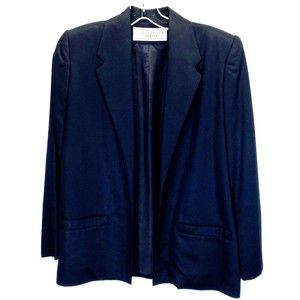 Evan Picone Petites Womens Open Front Blazer Jacket Size 4 Black Notch Lapel USA